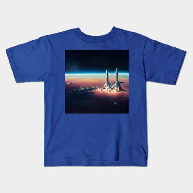 Interplanetary Spaceport Kids T-Shirt by Grassroots Green